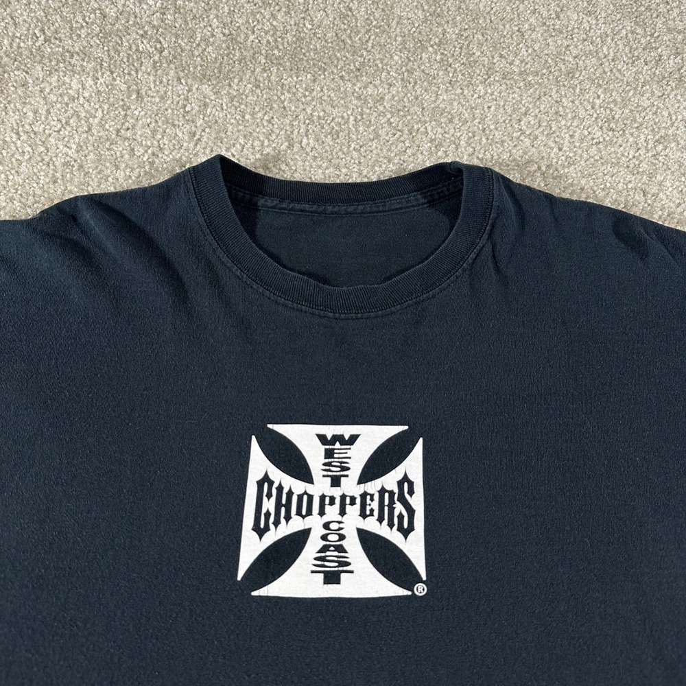Vintage 90s West Coast Choppers Long Sleeve T-Shirt M Jesse Black Faded Cross - Picture 4 of 5